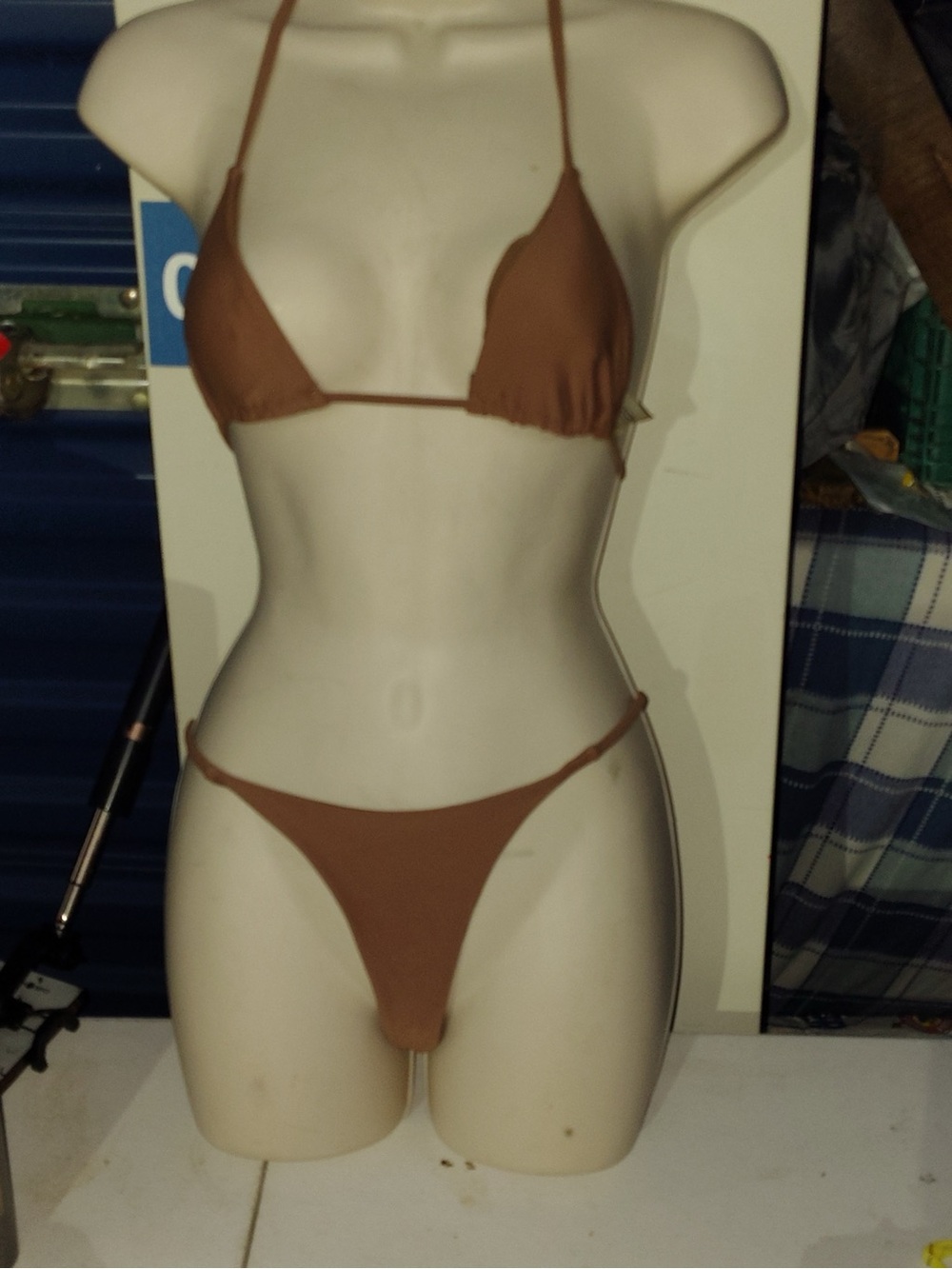 Women's Brown String Triangle Bikini Set - Minimal Two-Piece